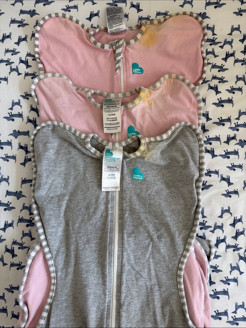 Love to Dream Pink and Gray Swaddle Pajama Trio